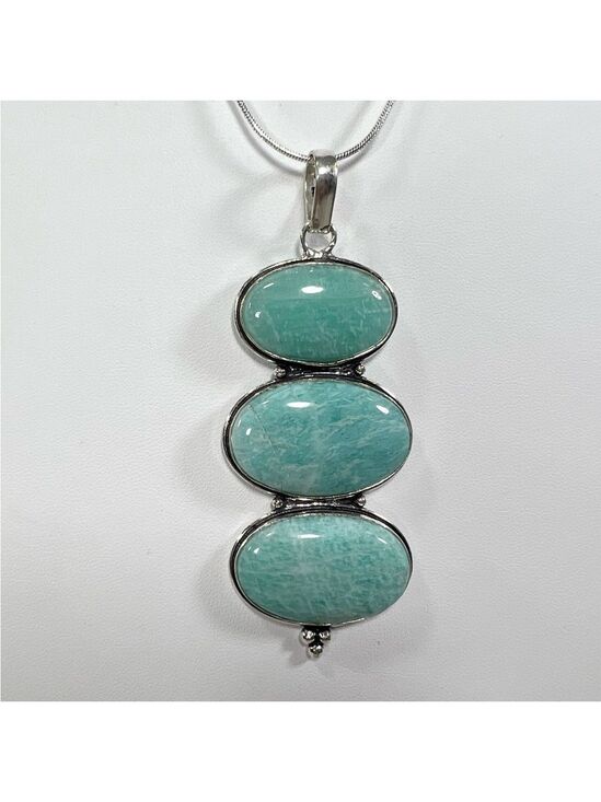 Jewelry - Amazonite Triple Stone 925 Large Gemstone Pendant